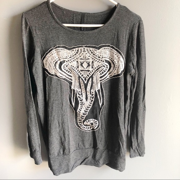 Noble U Tops - 3/$20 Noble U Elephant Graphic Grey Tee